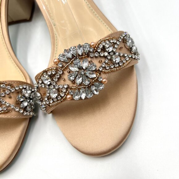 6W 6 WIDE WIDTH Betsey Johnson Mel Champagne Jeweled Heels Dress Sandals Shoes - Picture 5 of 13